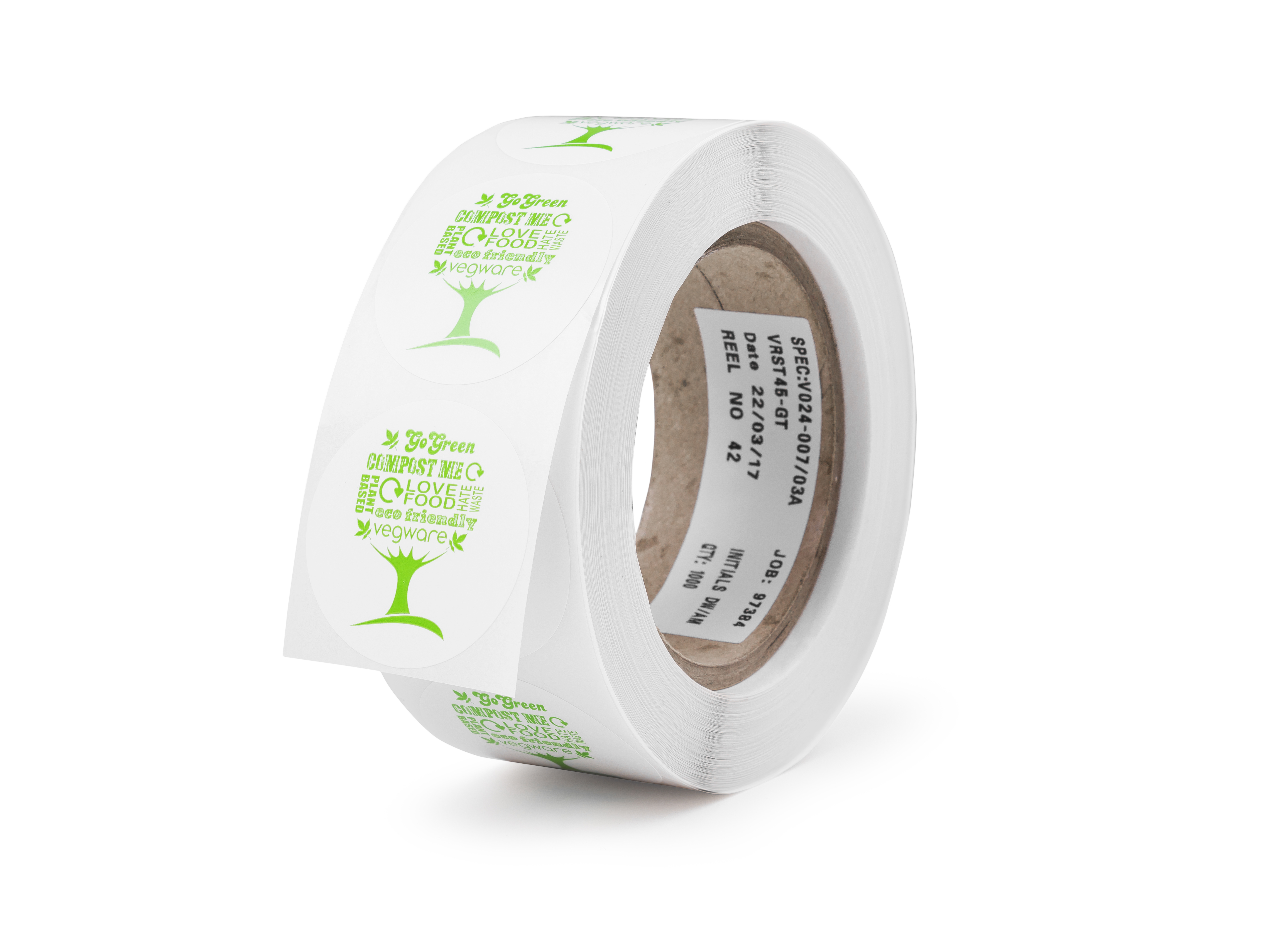 VEGWARE | 45MM ROUND COMPOSTABLE STICKER GREEN TREE X 1000 | VRST45-GT